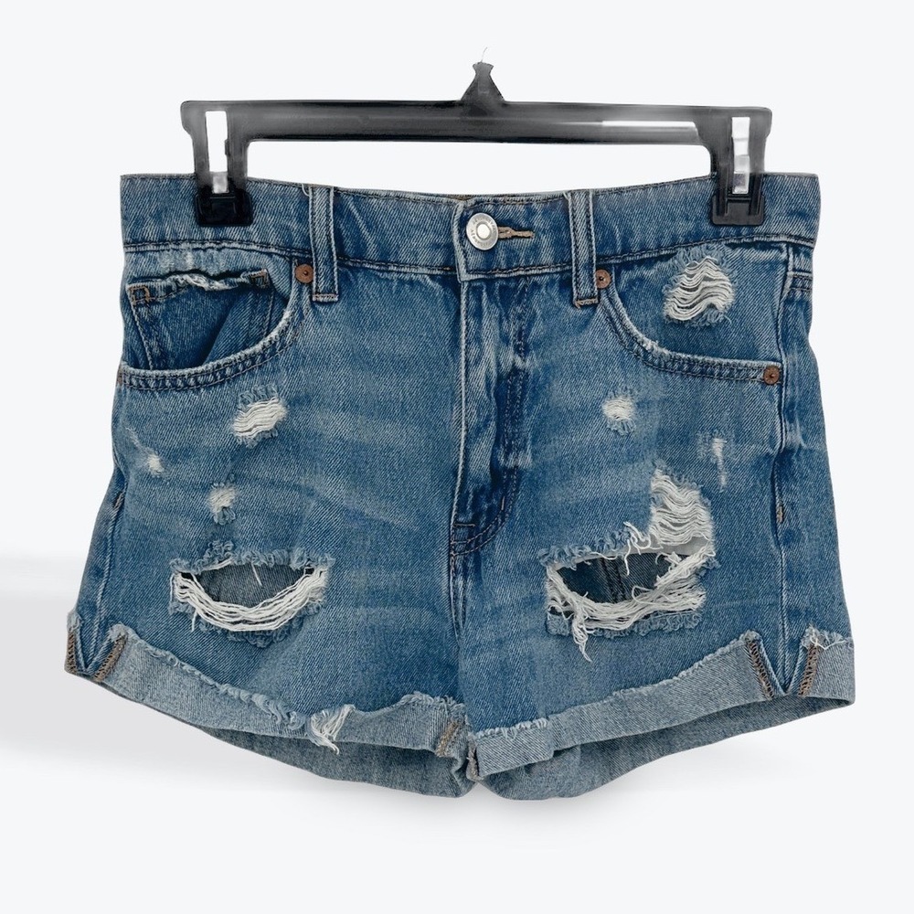 AERO Denim Mom Shorts Size 4 Distressed Rips Cuffed Casual Trendy
